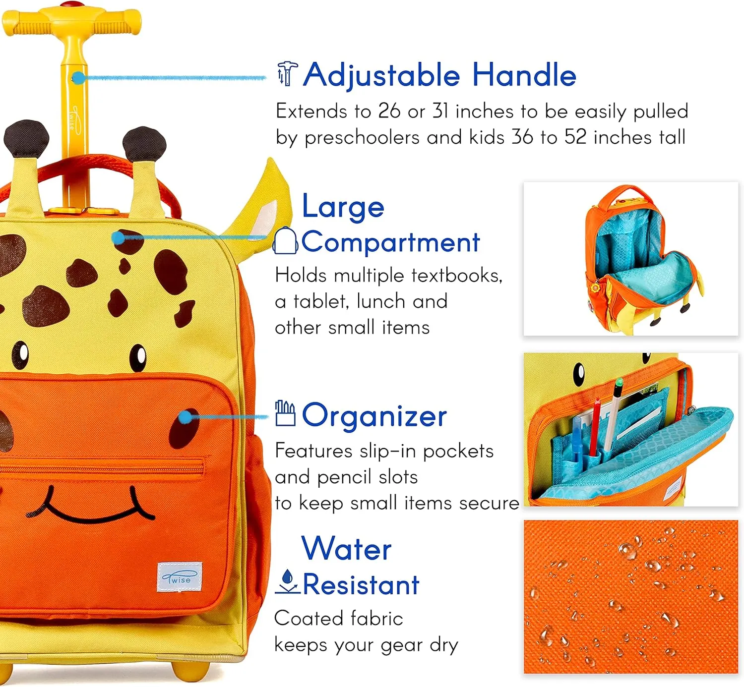 TWISE SIDE-KICK SCHOOL, TRAVEL ROLLING BACKPACK FOR KIDS AND TODDLERS