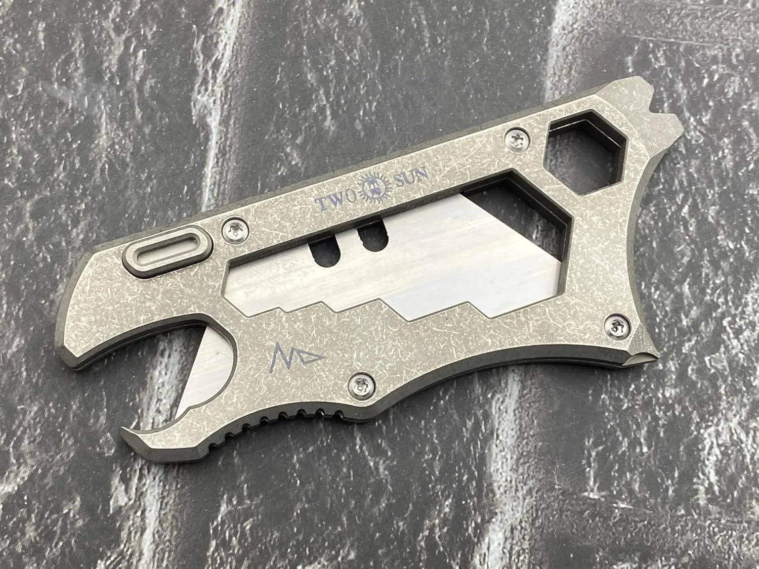 TwoSun Utility Knife Screwdriver Pry Tool Bottle Opener Titanium Mulit Tool TS149-Stonewash