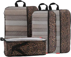 U U 4 Set Compression Packing Cubes - Ultralight Travel Organizers with Laundry Bag, Space-Saving Suitcase Organizer, Expandable Packing Cubes for Travel, Business Trip and Family Vacation (Leopard)