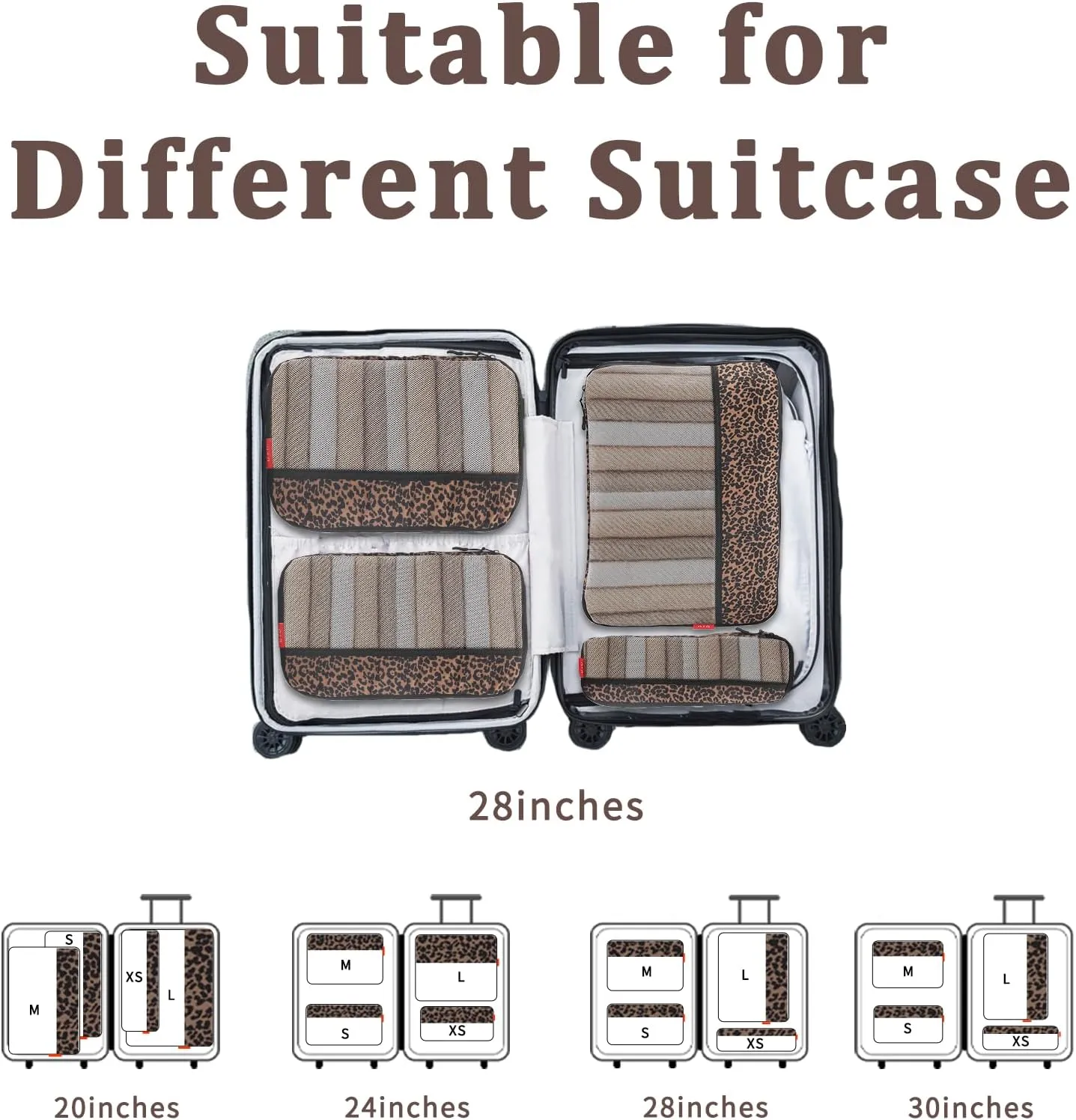U U 4 Set Compression Packing Cubes - Ultralight Travel Organizers with Laundry Bag, Space-Saving Suitcase Organizer, Expandable Packing Cubes for Travel, Business Trip and Family Vacation (Leopard)