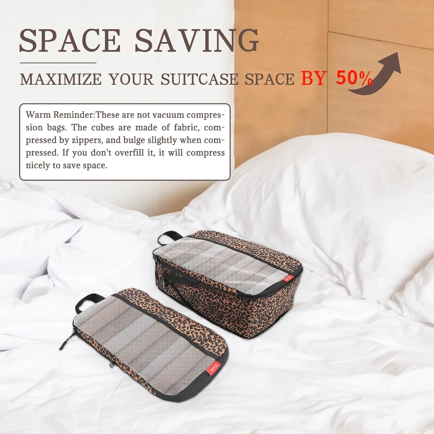 U U 4 Set Compression Packing Cubes - Ultralight Travel Organizers with Laundry Bag, Space-Saving Suitcase Organizer, Expandable Packing Cubes for Travel, Business Trip and Family Vacation (Leopard)