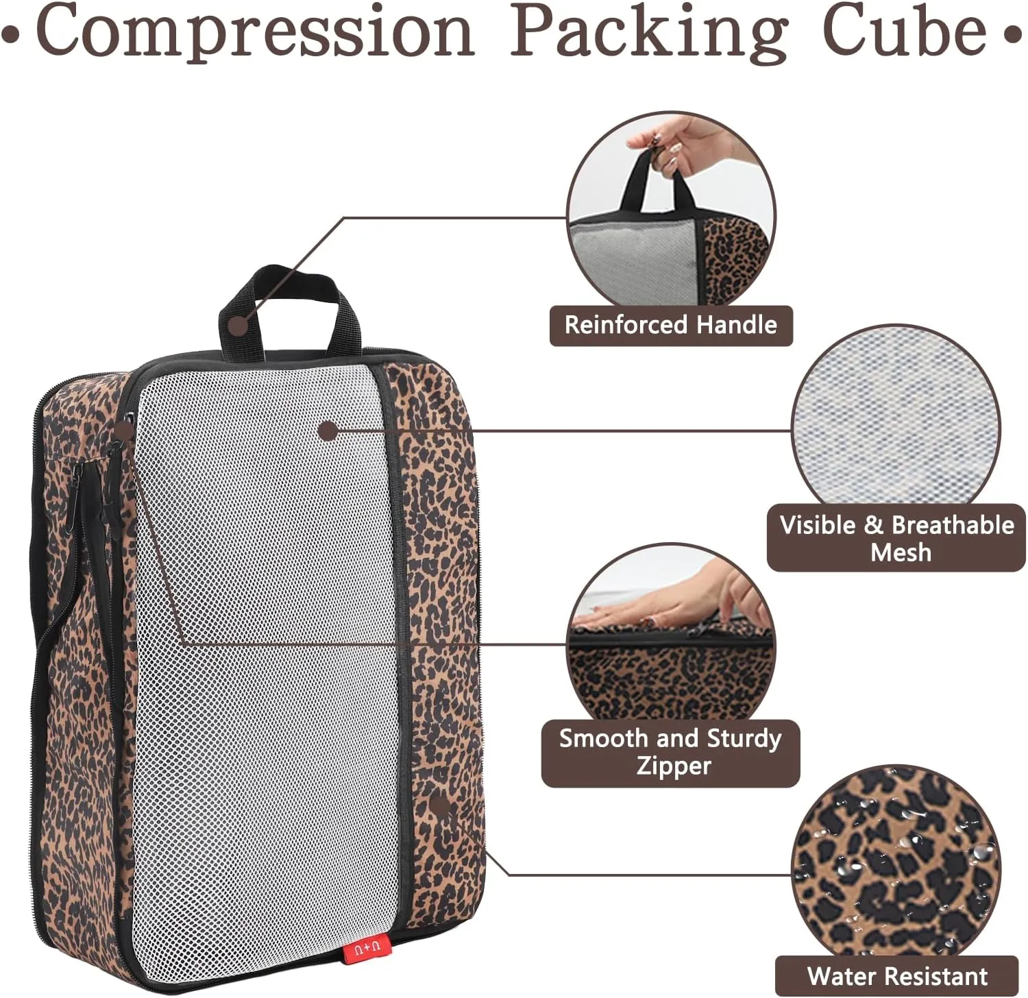 U U 4 Set Compression Packing Cubes - Ultralight Travel Organizers with Laundry Bag, Space-Saving Suitcase Organizer, Expandable Packing Cubes for Travel, Business Trip and Family Vacation (Leopard)