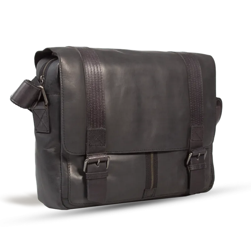 UBERBAG GREY BLACK  LEATHER MILITARY MESSENGER / MAN BAG