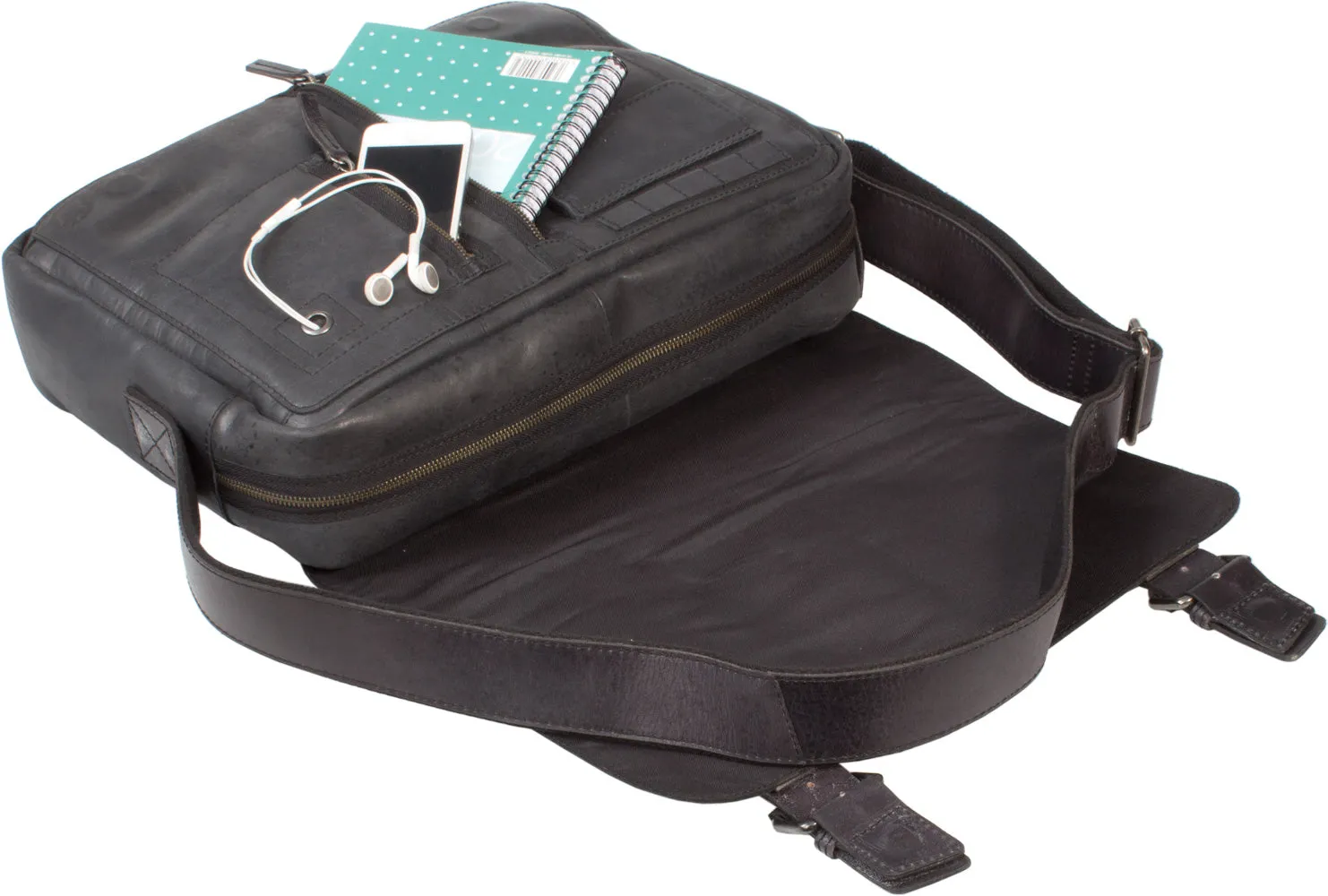 UBERBAG GREY BLACK  LEATHER MILITARY MESSENGER / MAN BAG