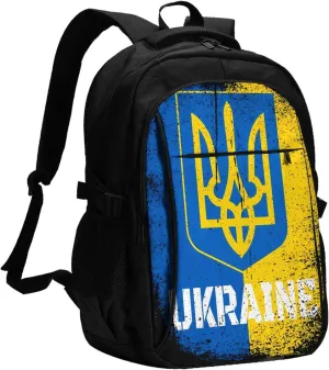 Ukraine Ukrainian Flag Casual Travel Backpacks Hiking Camping Backpack Large Outdoor Sport Daypack Laptop Rucksack Climbing Working Bags with USB Port