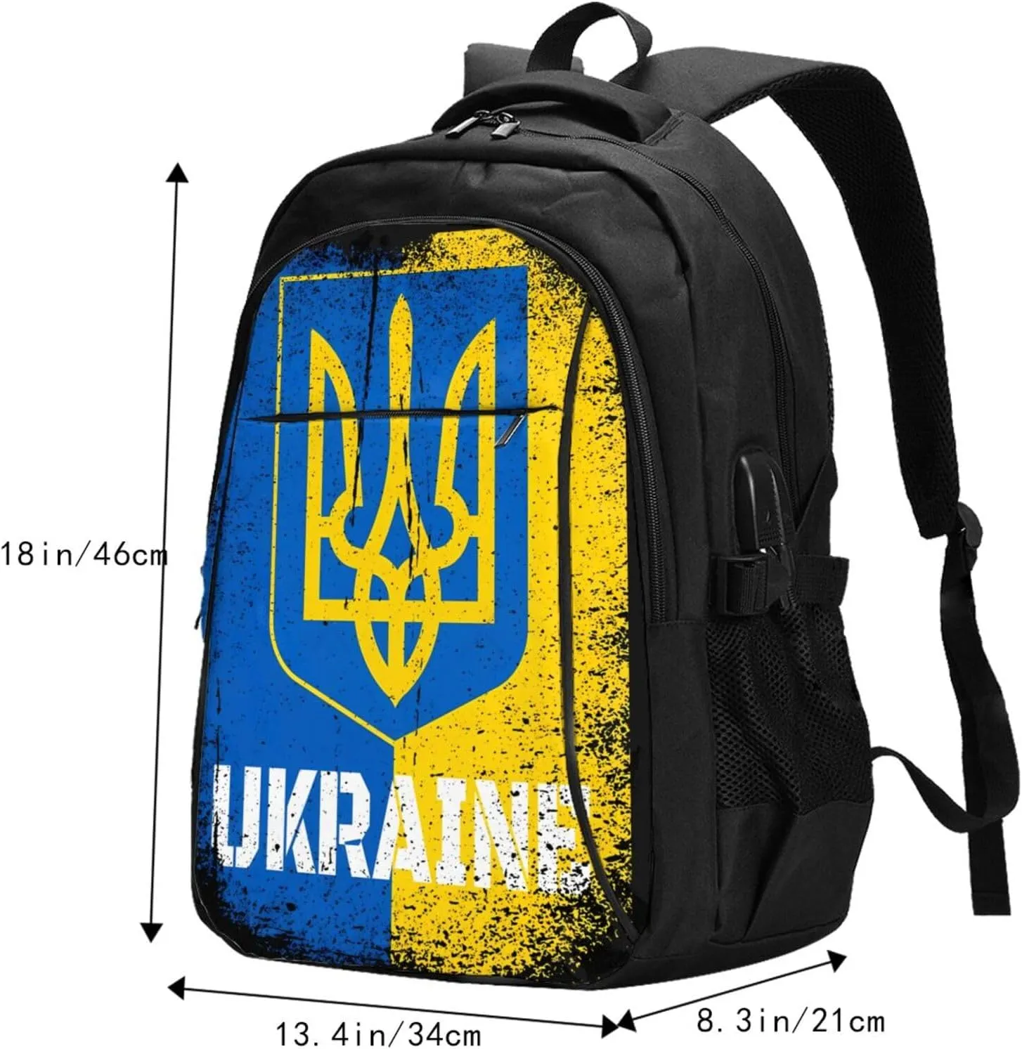 Ukraine Ukrainian Flag Casual Travel Backpacks Hiking Camping Backpack Large Outdoor Sport Daypack Laptop Rucksack Climbing Working Bags with USB Port