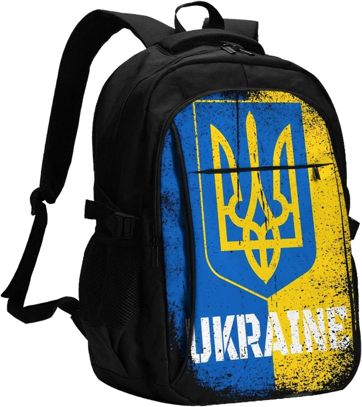 Ukraine Ukrainian Flag Casual Travel Backpacks Hiking Camping Backpack Large Outdoor Sport Daypack Laptop Rucksack Climbing Working Bags with USB Port