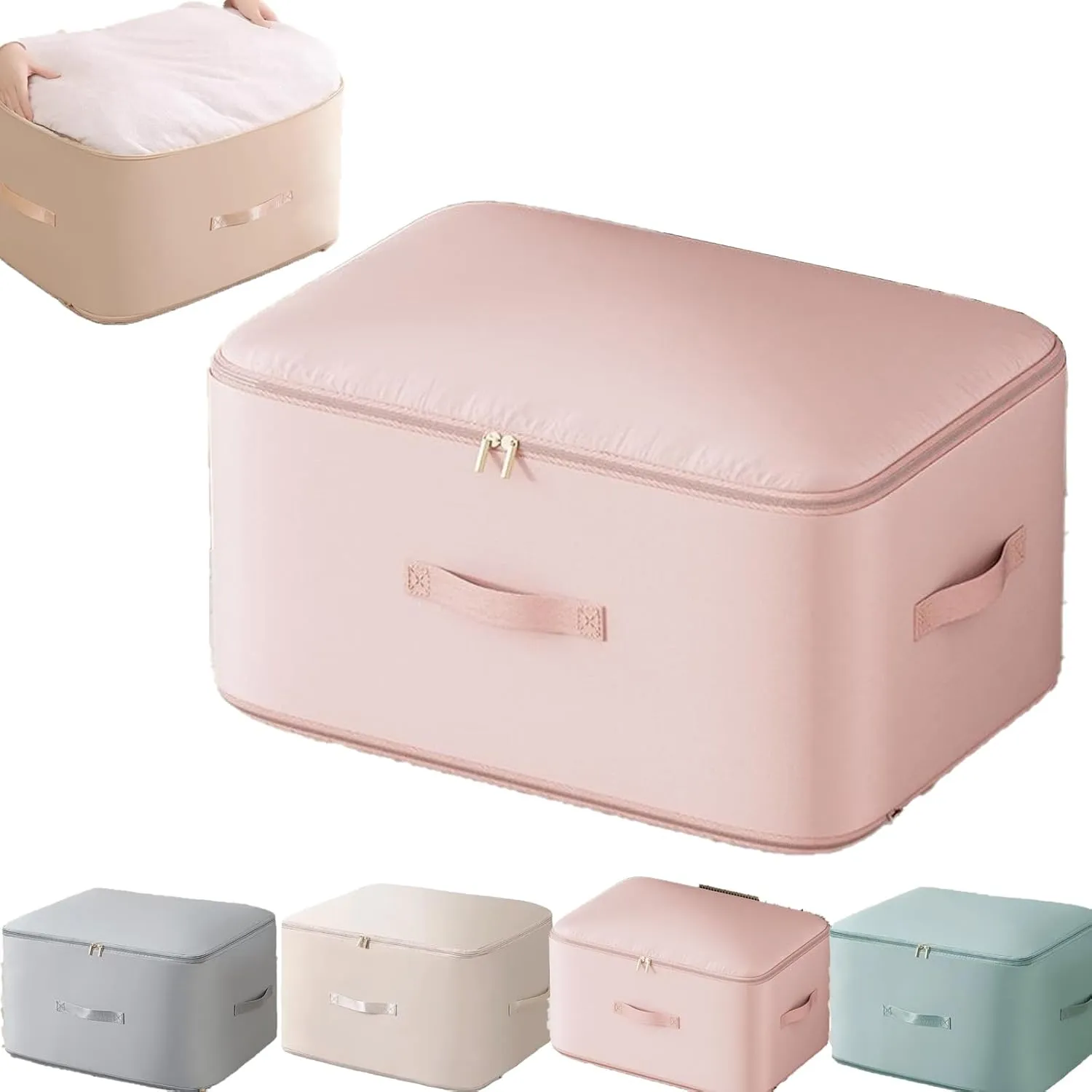 Ultra Space Saving Self Compression Organizer, 2025 Upgrade Space Saver Quilt Compression Storage Bag, Space Saving Self Organizer For Bedding, Comforter Storage Bag (Pink)