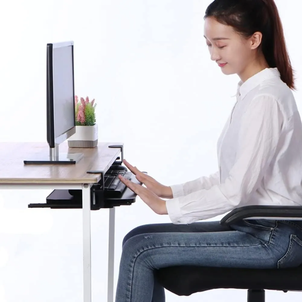 Under Desk Keyboard Tray, Large Slide-Out Keyboard Stand Drawer, Clamp On Keyboard Platform Retractable, Wood Tray -Ergonomic 75cm (Oak 75cmx25cm)
