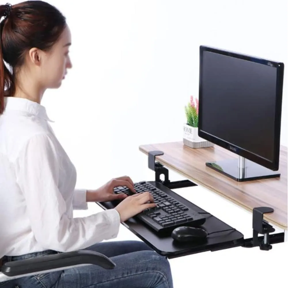 Under Desk Keyboard Tray, Large Slide-Out Keyboard Stand Drawer, Clamp On Keyboard Platform Retractable, Wood Tray -Ergonomic 75cm (Oak 75cmx25cm)