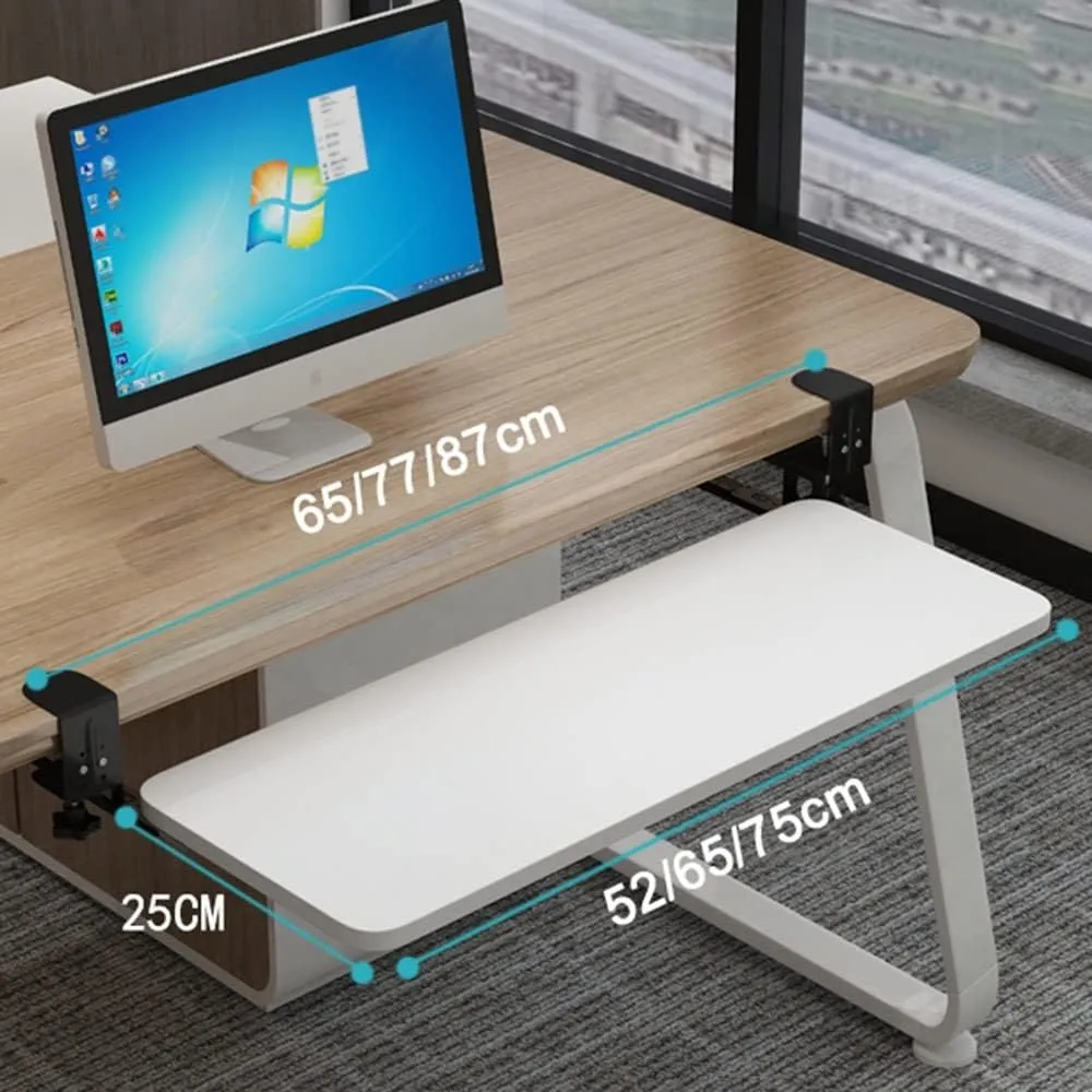 Under Desk Keyboard Tray, Large Slide-Out Keyboard Stand Drawer, Clamp On Keyboard Platform Retractable, Wood Tray -Ergonomic 75cm (Oak 75cmx25cm)