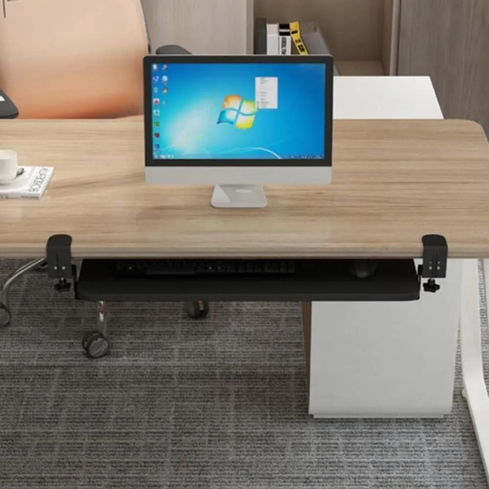 Under Desk Keyboard Tray, Large Slide-Out Keyboard Stand Drawer, Clamp On Keyboard Platform Retractable, Wood Tray -Ergonomic 75cm (Oak 75cmx25cm)