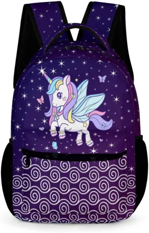 Unicorn Backpack for Kids Girls Boys School, 16 Inches Cute Unicorns Theme Bookbag, Adjustable, Lightweight, Large Capacity, Colorful Daily Casual Purple Backpacks