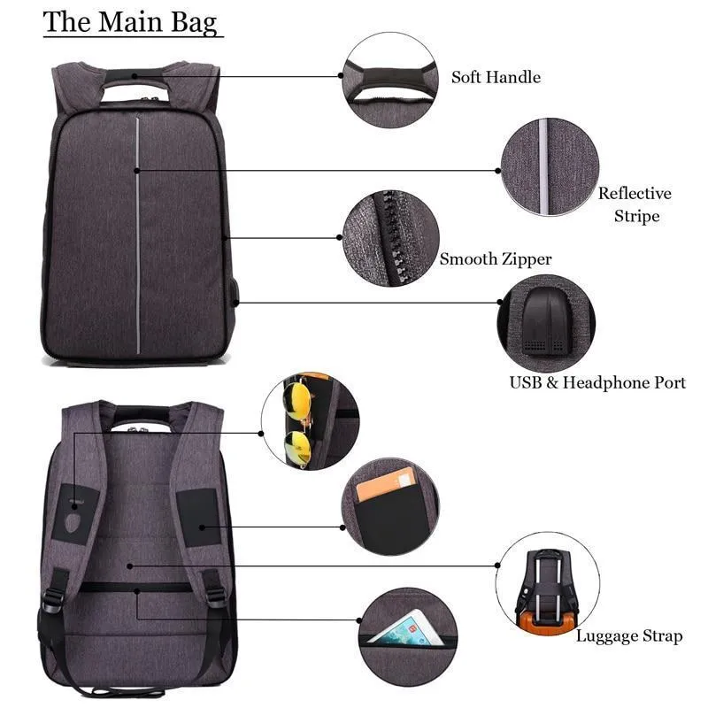 Unisex Charging Supportive Anti USB Backpack Smart Theft Adjustable