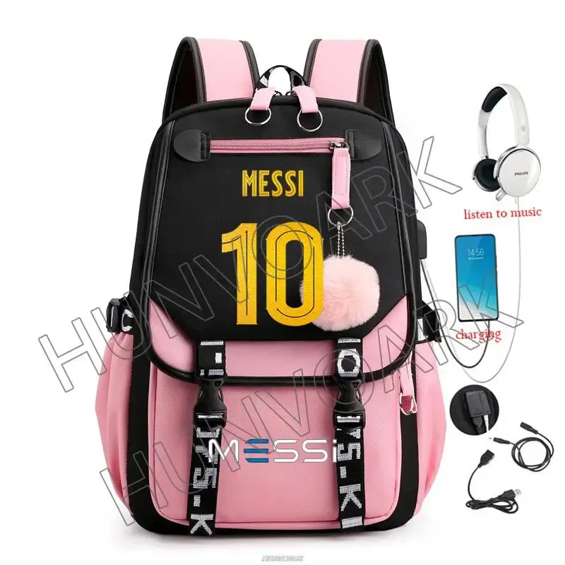 Unisex Messi Usb Charging Laptop School Bag for High School Kids