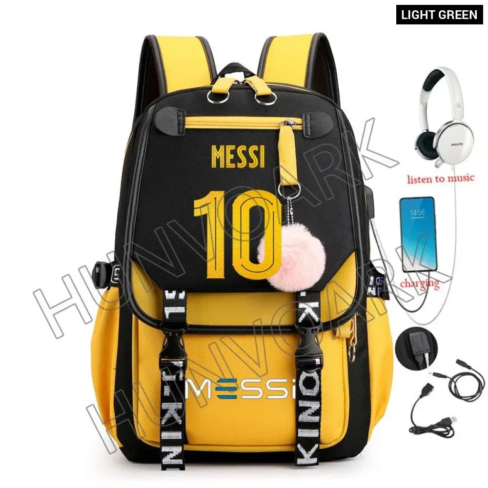 Unisex Messi Usb Charging Laptop School Bag for High School Kids