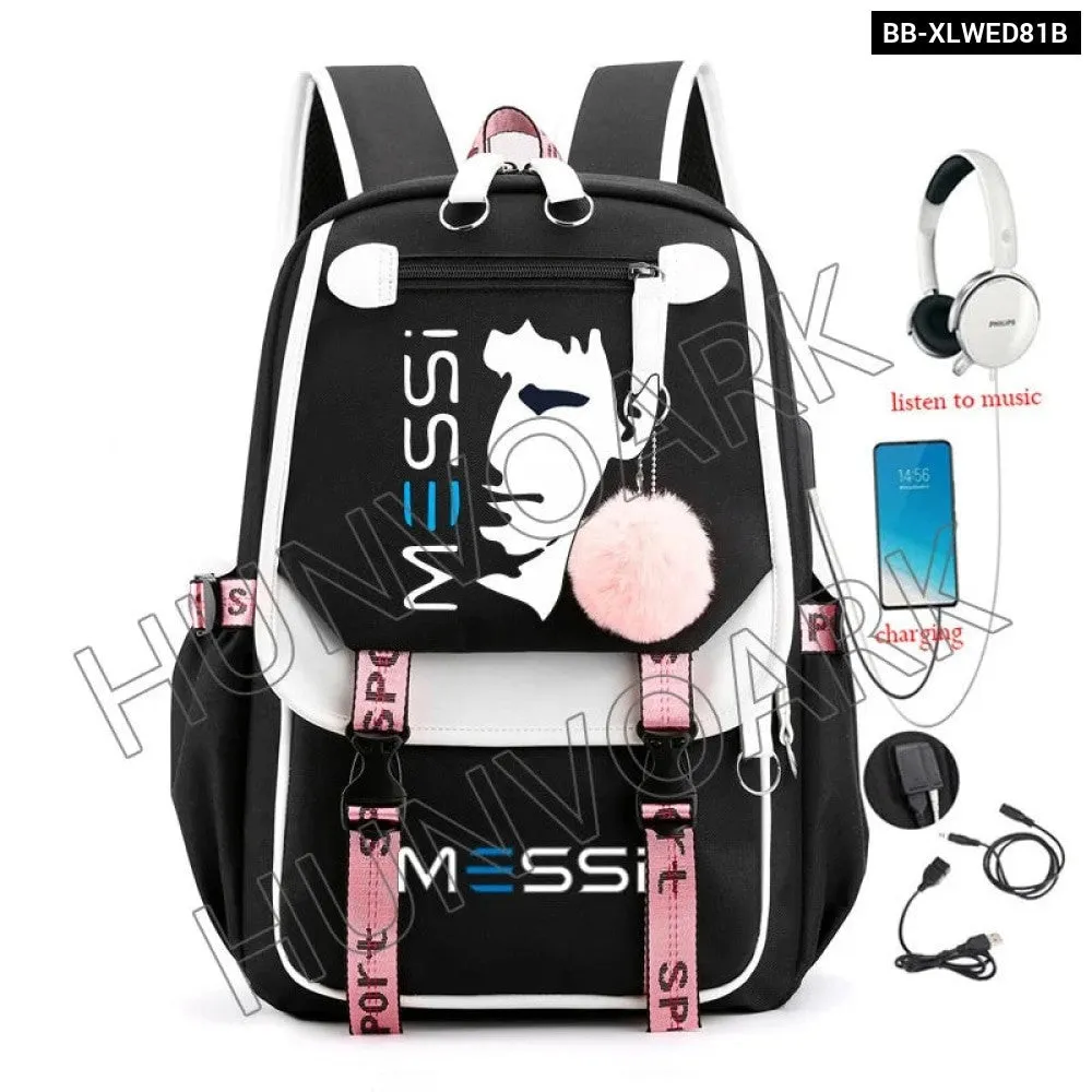 Unisex Messi Usb Charging Laptop School Bag for High School Kids