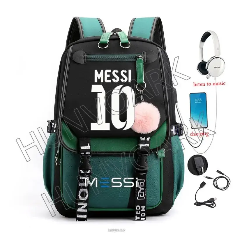 Unisex Messi Usb Charging Laptop School Bag for High School Kids
