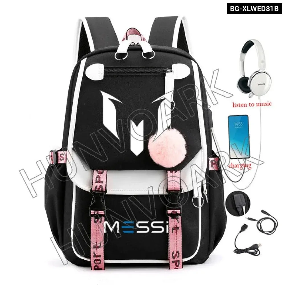 Unisex Messi Usb Charging Laptop School Bag for High School Kids