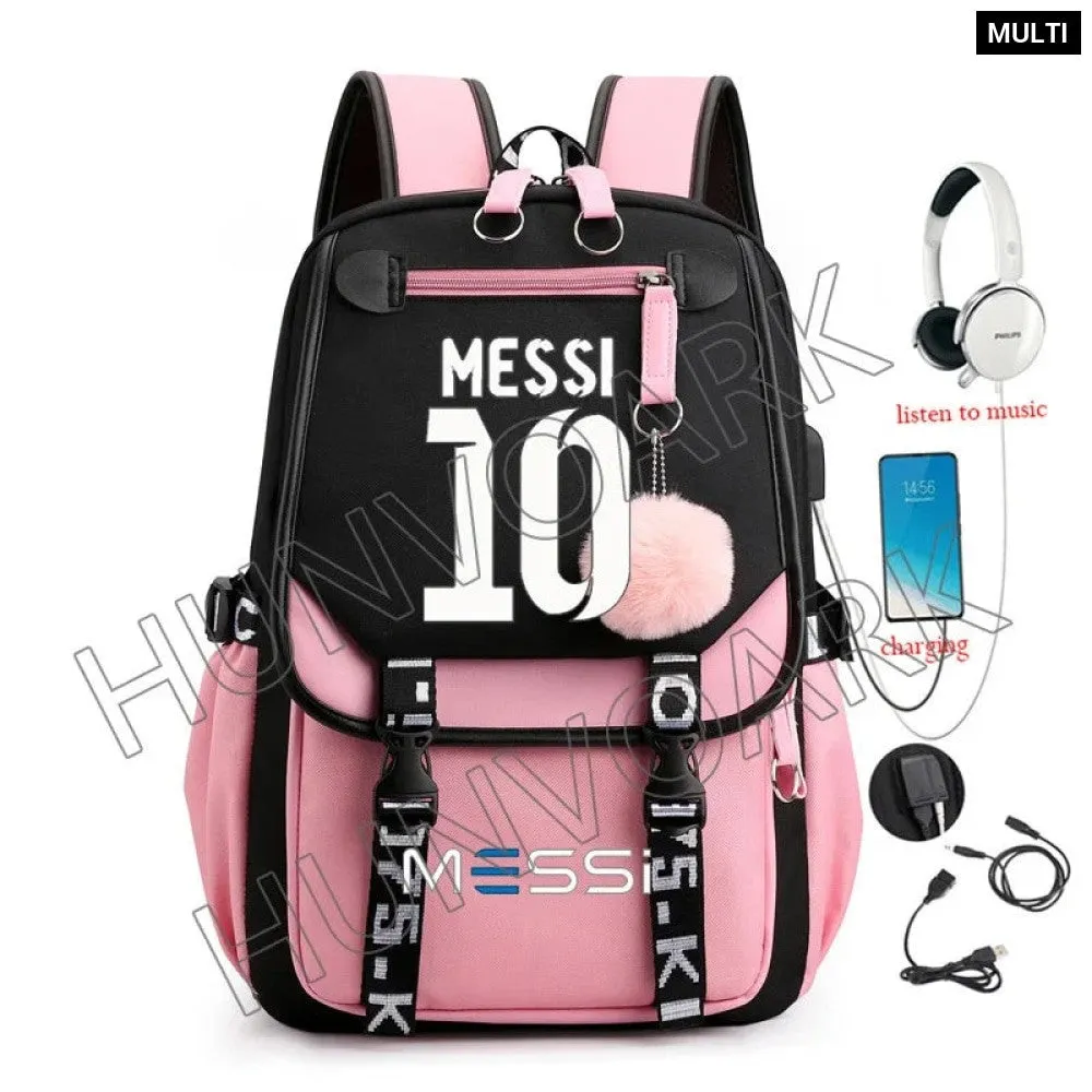 Unisex Messi Usb Charging Laptop School Bag for High School Kids