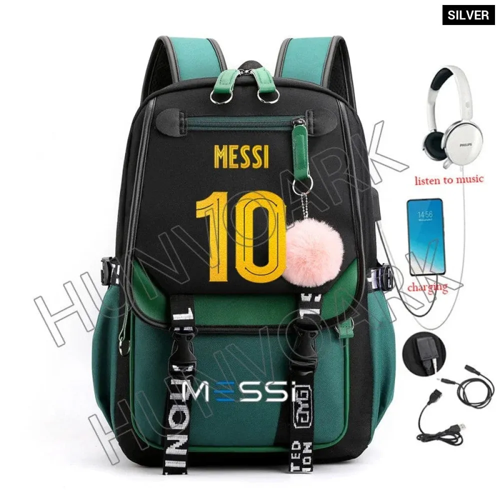 Unisex Messi Usb Charging Laptop School Bag for High School Kids