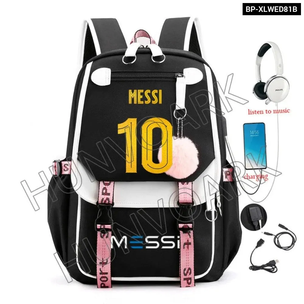 Unisex Messi Usb Charging Laptop School Bag for High School Kids