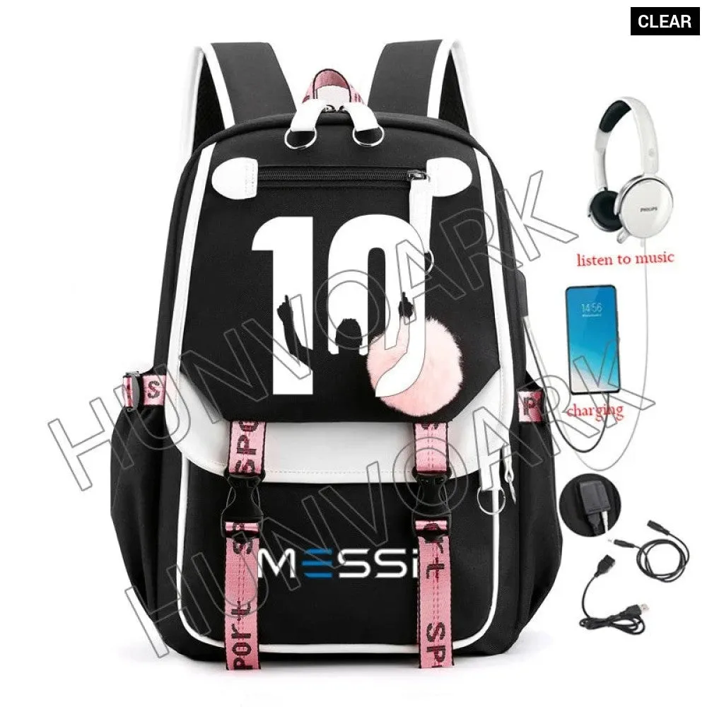 Unisex Messi Usb Charging Laptop School Bag for High School Kids