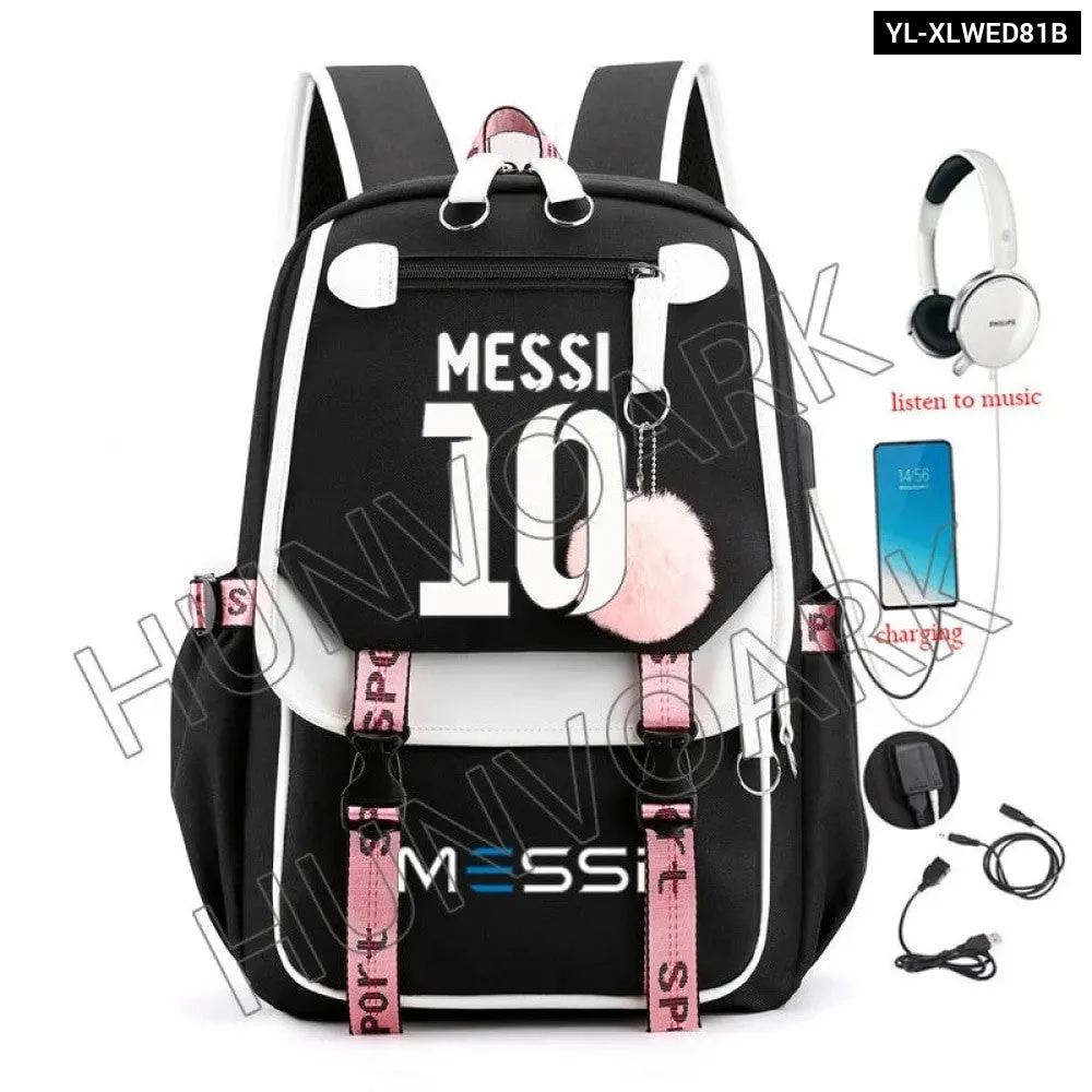 Unisex Messi Usb Charging Laptop School Bag for High School Kids