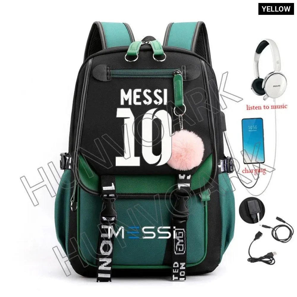 Unisex Messi Usb Charging Laptop School Bag for High School Kids