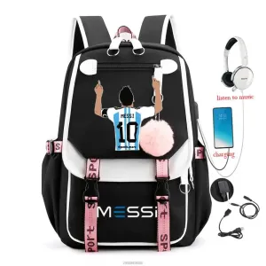 Unisex Messi Usb Charging Laptop School Bag for High School Kids