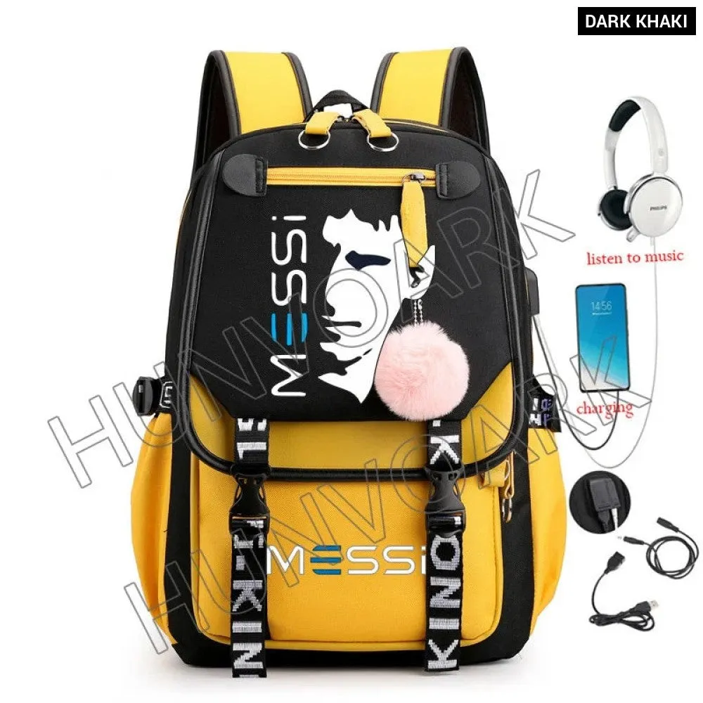 Unisex Messi Usb Charging Laptop School Bag for High School Kids