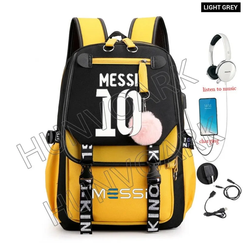 Unisex Messi Usb Charging Laptop School Bag for High School Kids