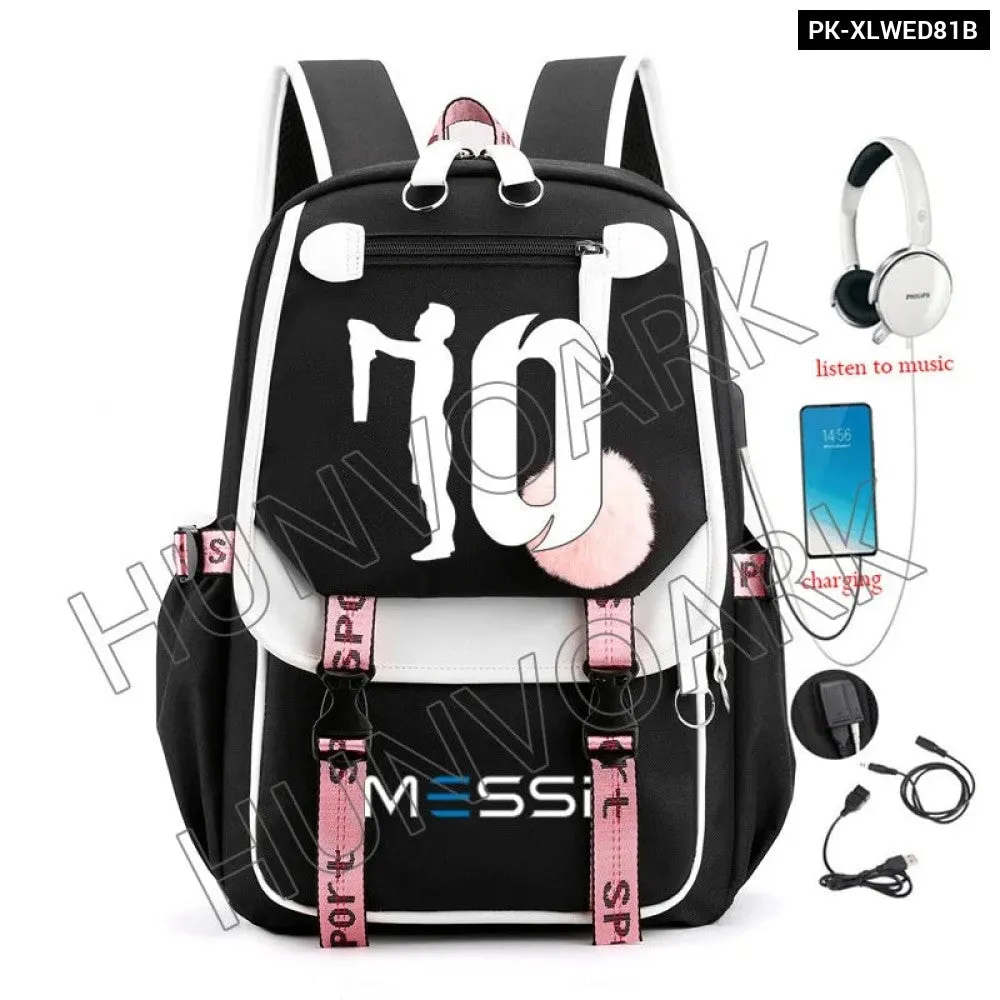 Unisex Messi Usb Charging Laptop School Bag for High School Kids