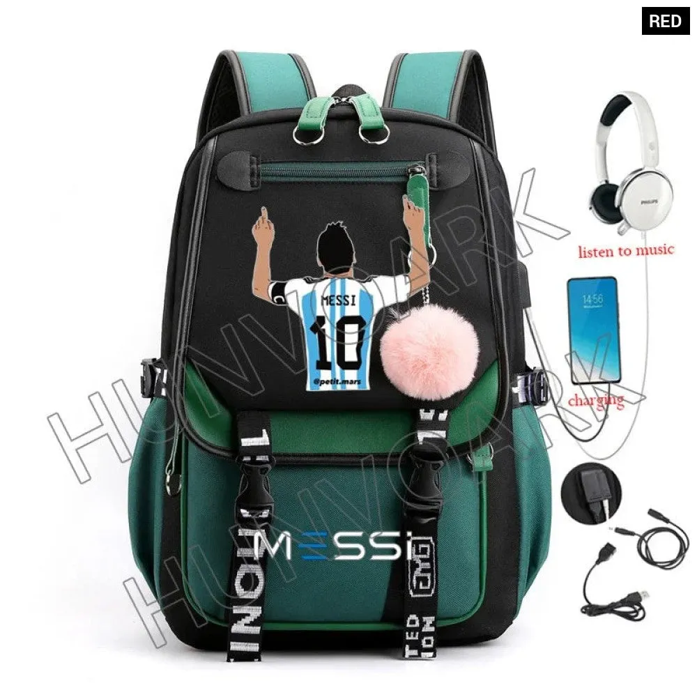 Unisex Messi Usb Charging Laptop School Bag for High School Kids