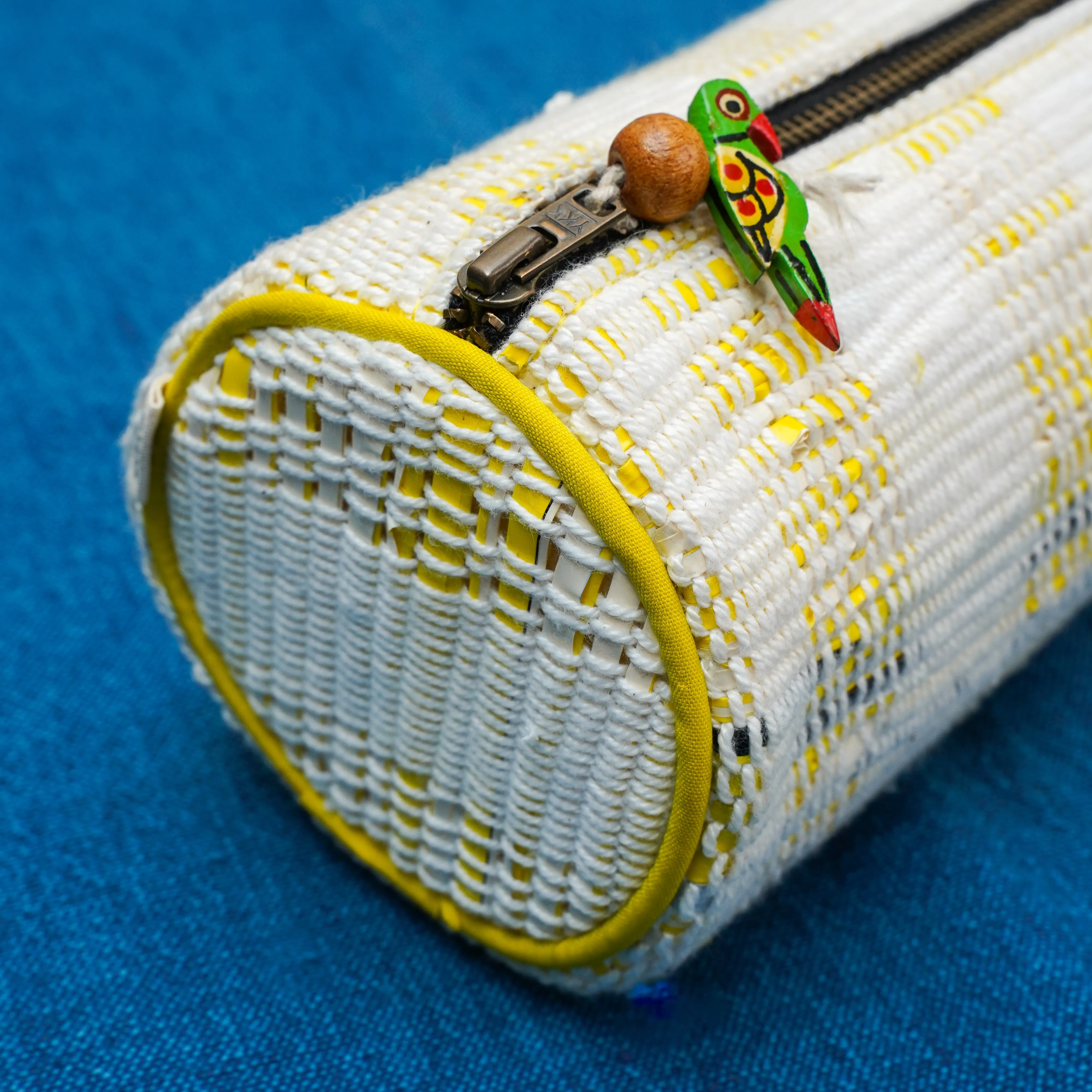 Upcycled yellow zip pouch | Multipurpose | Metal zipper | Spacious | Light weight | Handcrafted