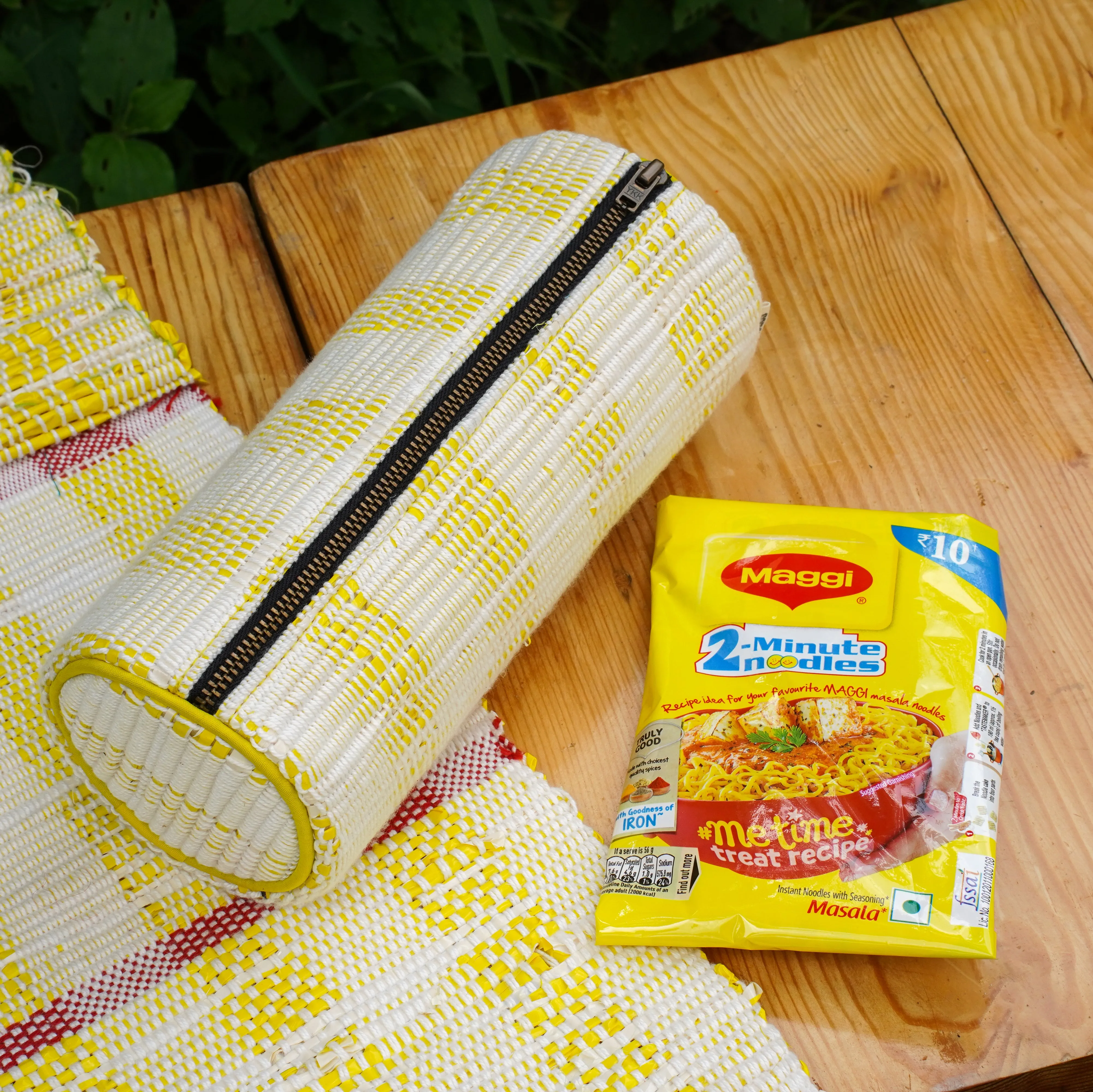 Upcycled yellow zip pouch | Multipurpose | Metal zipper | Spacious | Light weight | Handcrafted