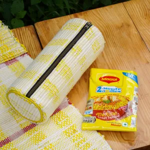 Upcycled yellow zip pouch | Multipurpose | Metal zipper | Spacious | Light weight | Handcrafted