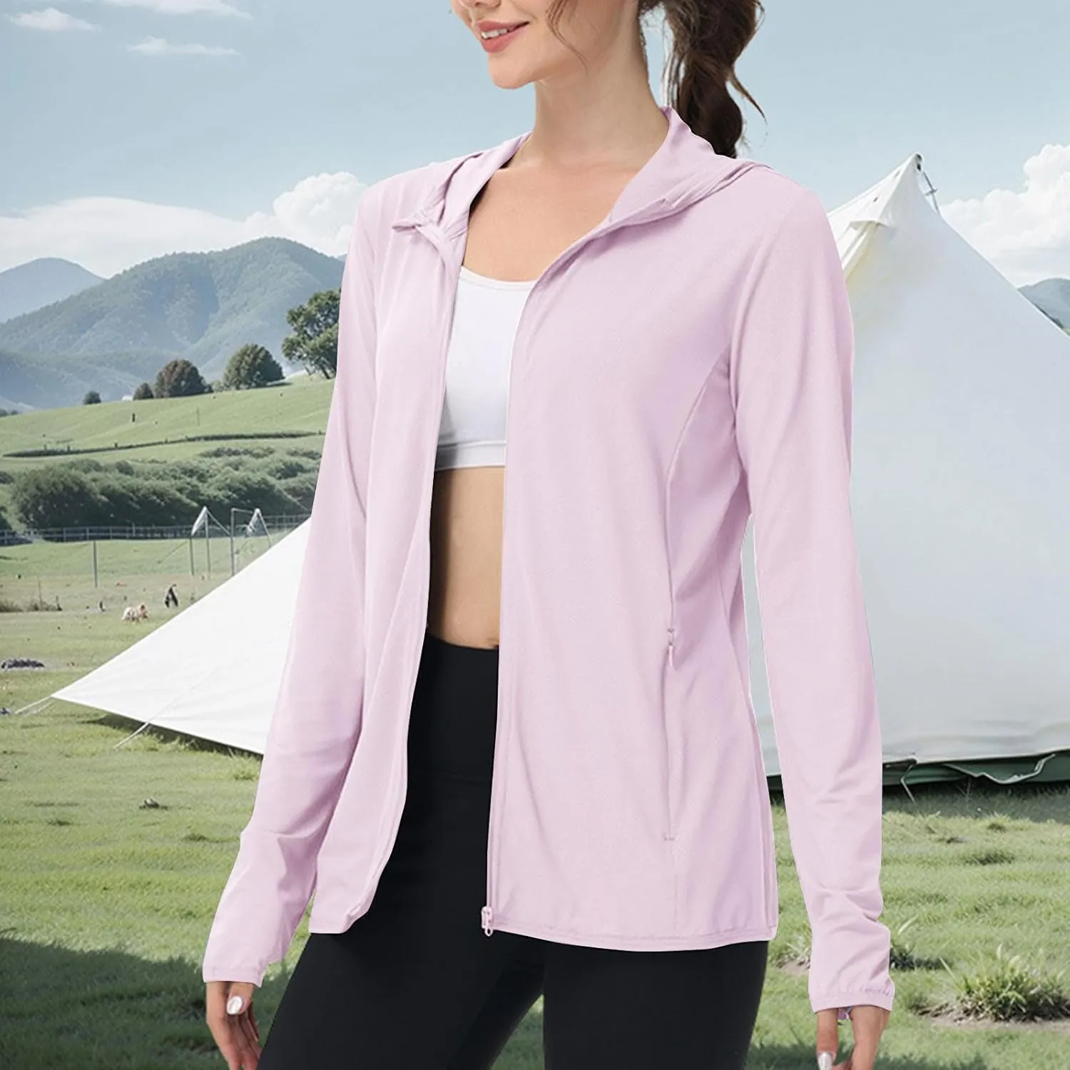 UPF 50 Long Sleeve Women Full Zipper Jacket Lightweight Summer Athletic Sports Jackets Outerwear Sun Protection Tees