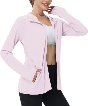 UPF 50 Long Sleeve Women Full Zipper Jacket Lightweight Summer Athletic Sports Jackets Outerwear Sun Protection Tees