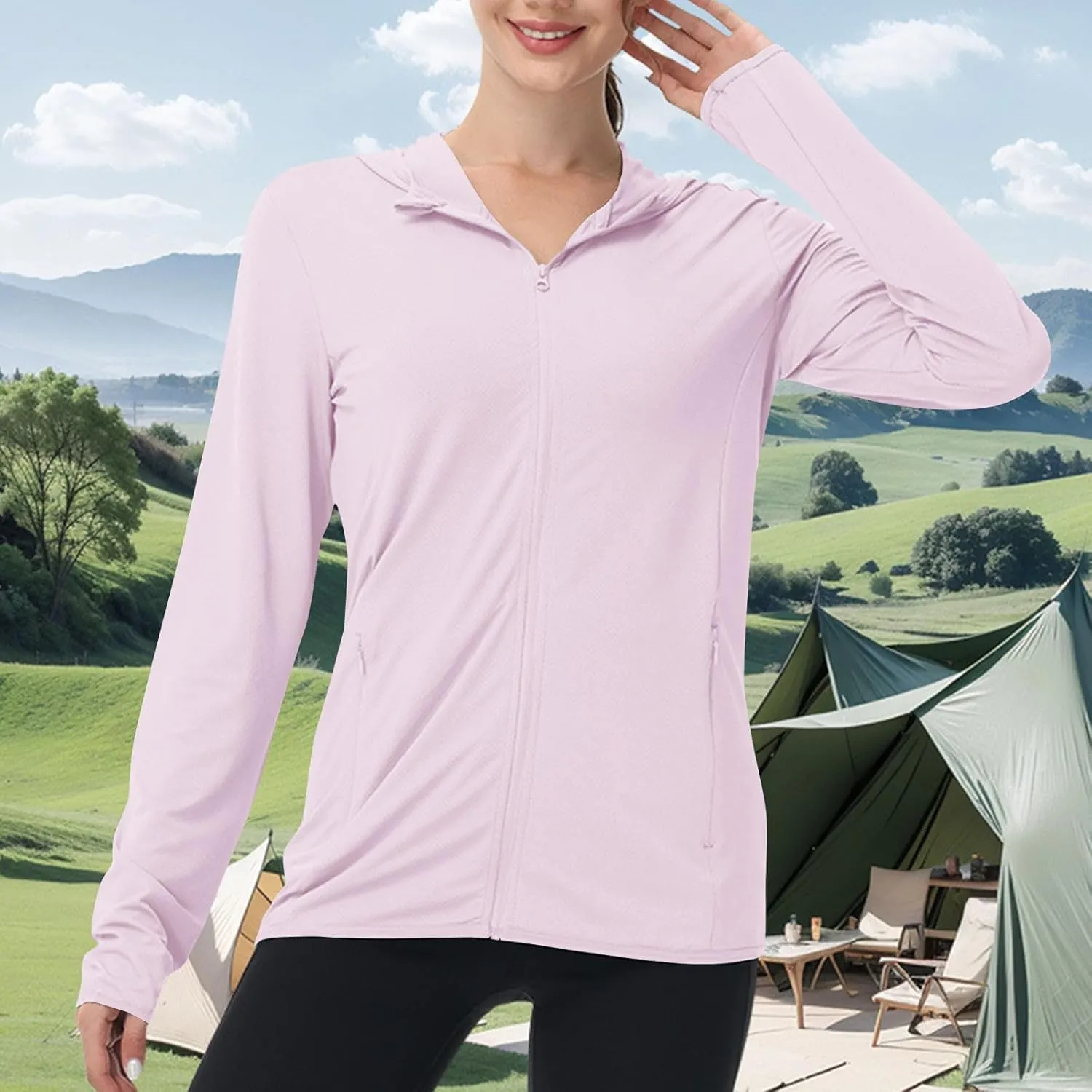 UPF 50 Long Sleeve Women Full Zipper Jacket Lightweight Summer Athletic Sports Jackets Outerwear Sun Protection Tees