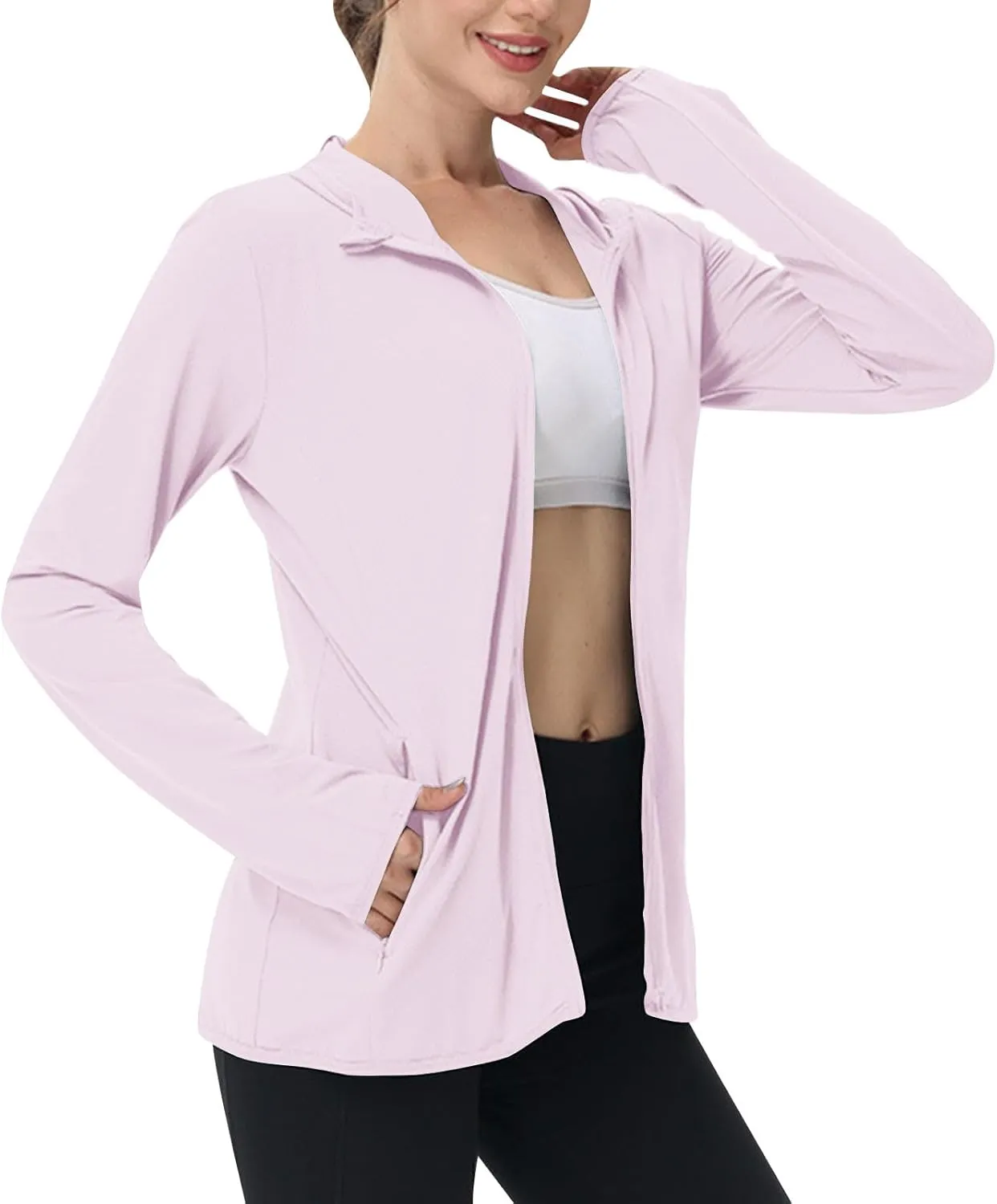 UPF 50 Long Sleeve Women Full Zipper Jacket Lightweight Summer Athletic Sports Jackets Outerwear Sun Protection Tees