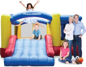 [Upgrade Version] PicassoTiles KC102 12x10 Foot Inflatable Bouncer Jumping Bouncing House, Jump Slide, Dunk Playhouse w/Basketball Rim, 4 Sports Balls, Full-Size Entry, 580W ETL Certified Blower