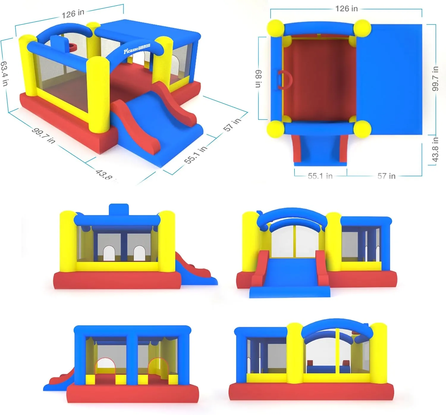 [Upgrade Version] PicassoTiles KC102 12x10 Foot Inflatable Bouncer Jumping Bouncing House, Jump Slide, Dunk Playhouse w/Basketball Rim, 4 Sports Balls, Full-Size Entry, 580W ETL Certified Blower