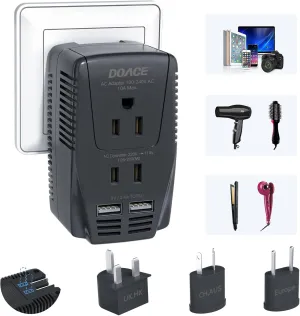 Upgraded 2200W 220V to 110V Converter for European Travel, Voltage Converter US to Europe for Hair Dryer Straightener Curling Iron, 2300W Adapter with EU/UK/AU/US Plugs for Laptop Camera Cell Phone