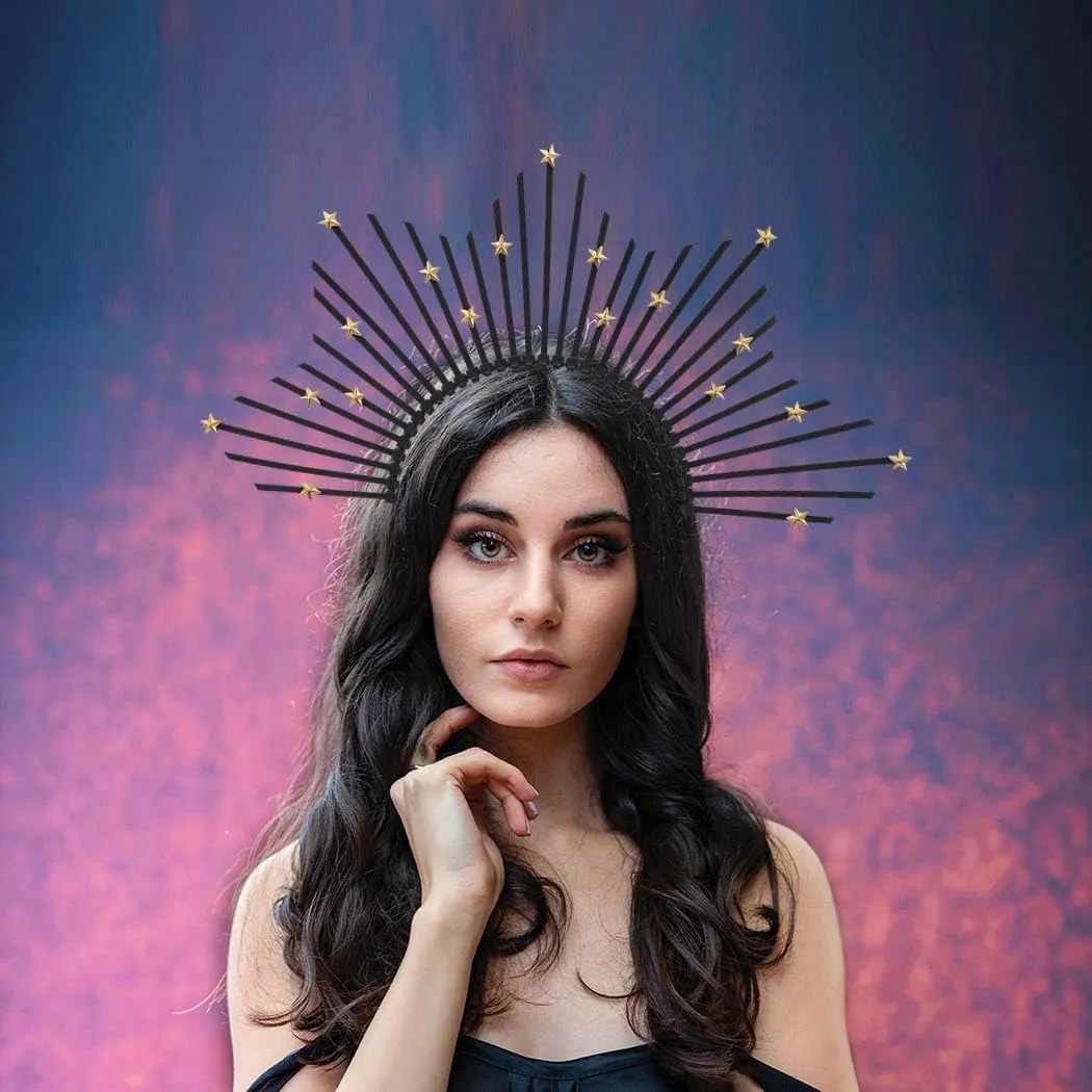 Uranian Halo Crown Headpiece Goddess Headbands Spiked Sunburst Hair Band Halloween Costume Hair Accessory for Women and Girls