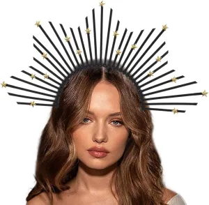 Uranian Halo Crown Headpiece Goddess Headbands Spiked Sunburst Hair Band Halloween Costume Hair Accessory for Women and Girls