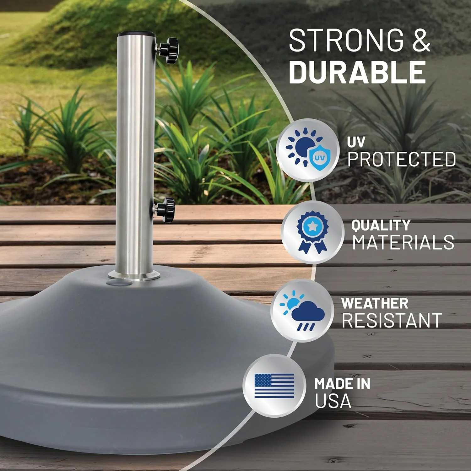 US Weight Fillable 120lb Capacity Commercial Free Standing Umbrella Base Heavy Duty, Umbrella Base with Wheels, Fillable Patio Umbrella Base Outdoor Stand, Made in The USA