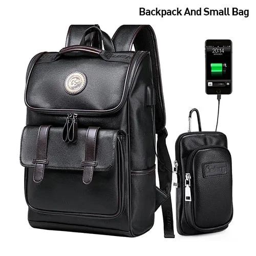 USB Casual School Discounted shipping Travel leather PU  Men LIELANG Bag All-out sale Bag Waterproof bookbag Fashion Charge Leather Backpack Backpack External