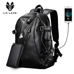 USB Casual School Discounted shipping Travel leather PU  Men LIELANG Bag All-out sale Bag Waterproof bookbag Fashion Charge Leather Backpack Backpack External