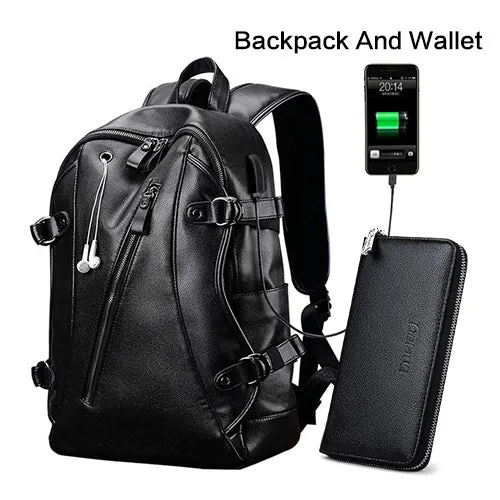 USB Casual School Discounted shipping Travel leather PU  Men LIELANG Bag All-out sale Bag Waterproof bookbag Fashion Charge Leather Backpack Backpack External